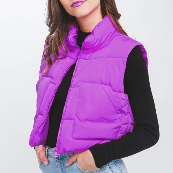 NEW Love Tree Magenta Purple Cropped Puffer Vest - Picture 1 of 8